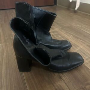 Leather black high heel boots